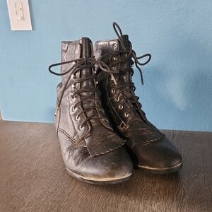 Vintage Ariat Black Leather Lace-Up Boots